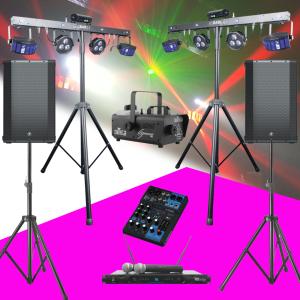 LOCATION sonorisation 1200W + 2 pack lumieres GIGBAR2, 2 micros UHF, machine a fumée, table mixage