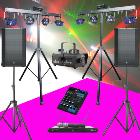 LOCATION sonorisation 1200W + 2 pack lumieres GIGBAR2, 2 micros UHF, machine a fumée, table mixage